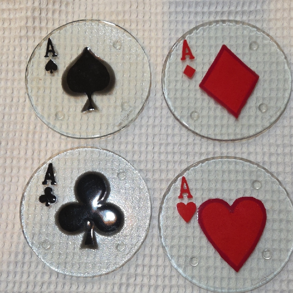 Wm McGarth Glass Poker Card Suit Coasters